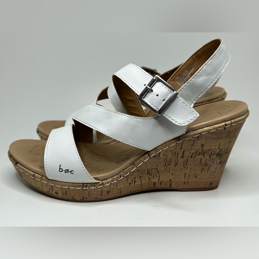 B.O.C. Schirra White Casual Open Toe Platform Cork Wedge Heel Sandal Size 11